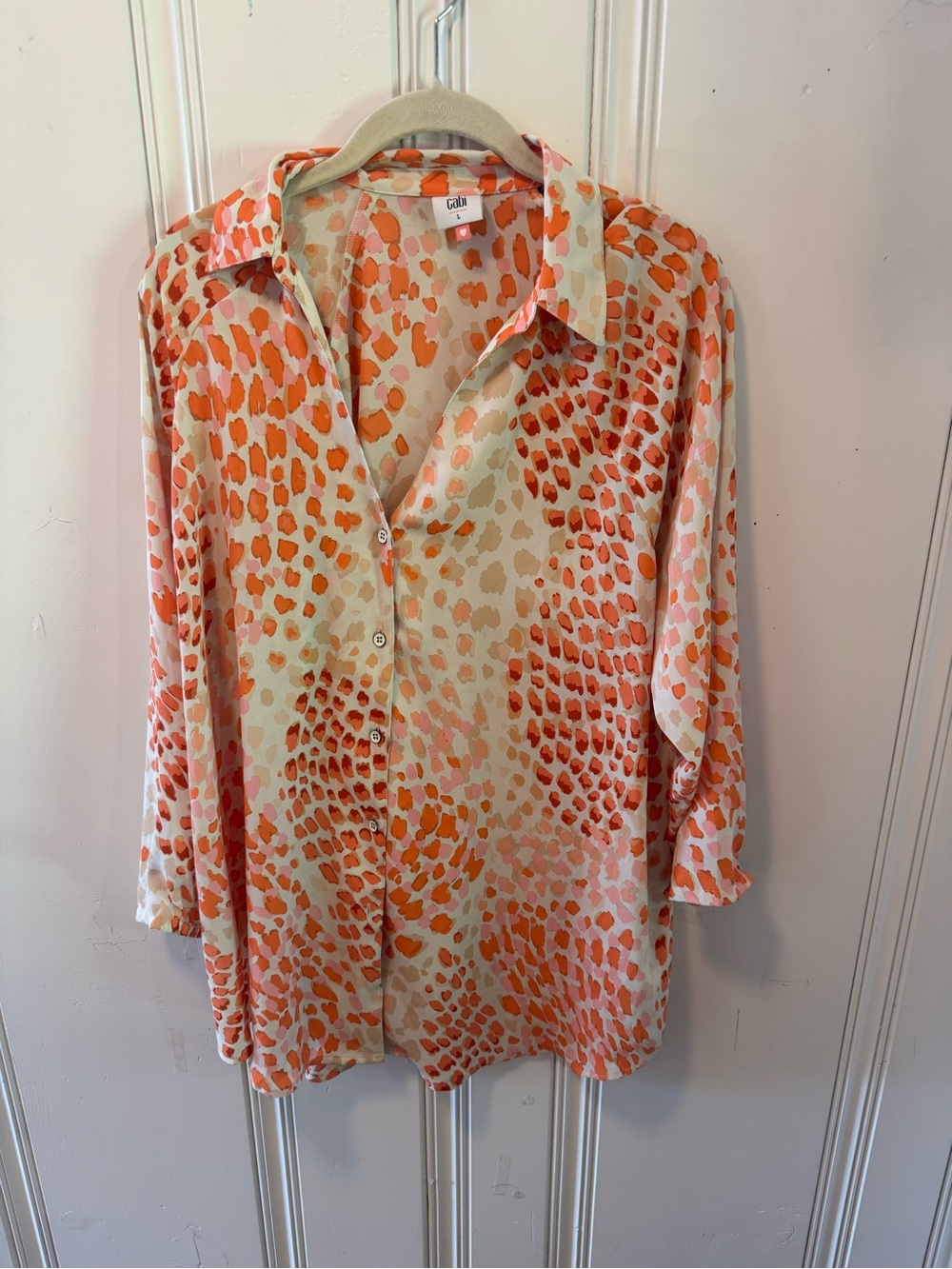 CAbi Coral and Pink Animal Print Button-Down Top